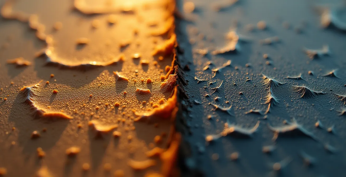 Vue macro détaillée montrant la différence entre une zone d'ombre bien exposée et une zone avec du bruit numérique