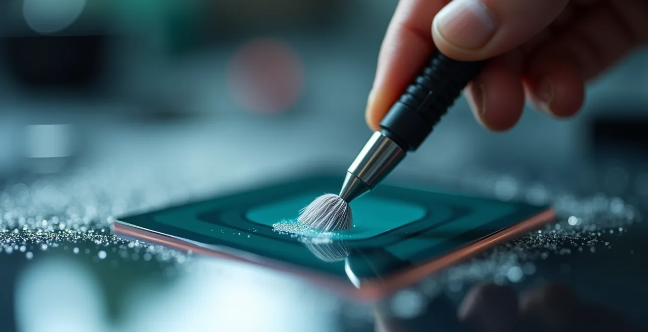 Gros plan sur le processus de nettoyage d'un capteur d'appareil photo