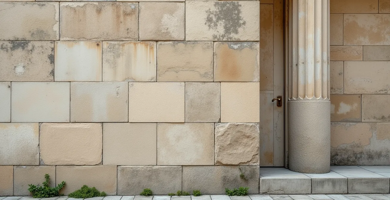 Composition minimaliste avec sujet décentré sur fond d'architecture épurée