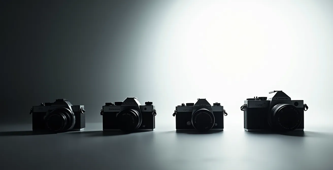 Graphique montrant l'évolution des parts de marché entre reflex et hybrides