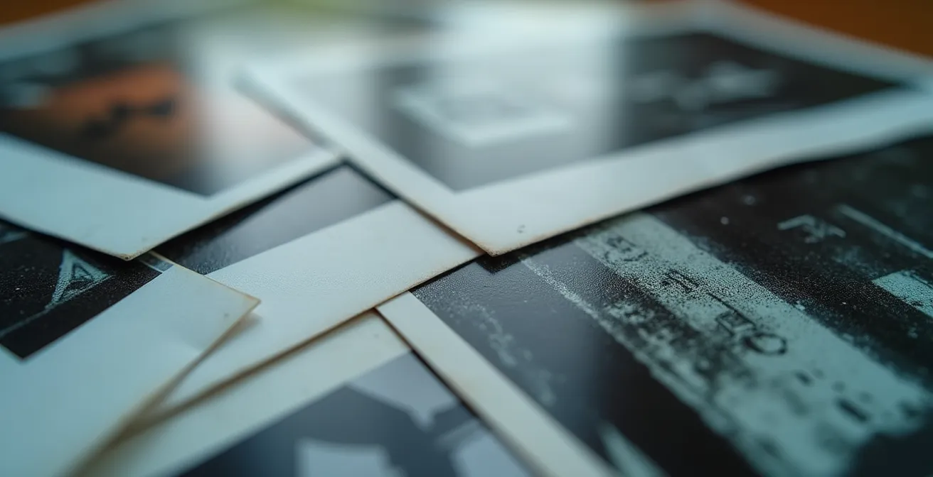 Représentation visuelle du processus de migration d'un catalogue photo entre deux systèmes avec des fichiers et dossiers organisés