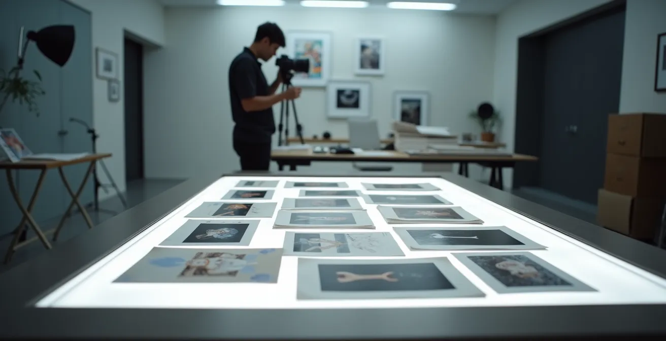 Table lumineuse avec sélection minutieuse de photos professionnelles
