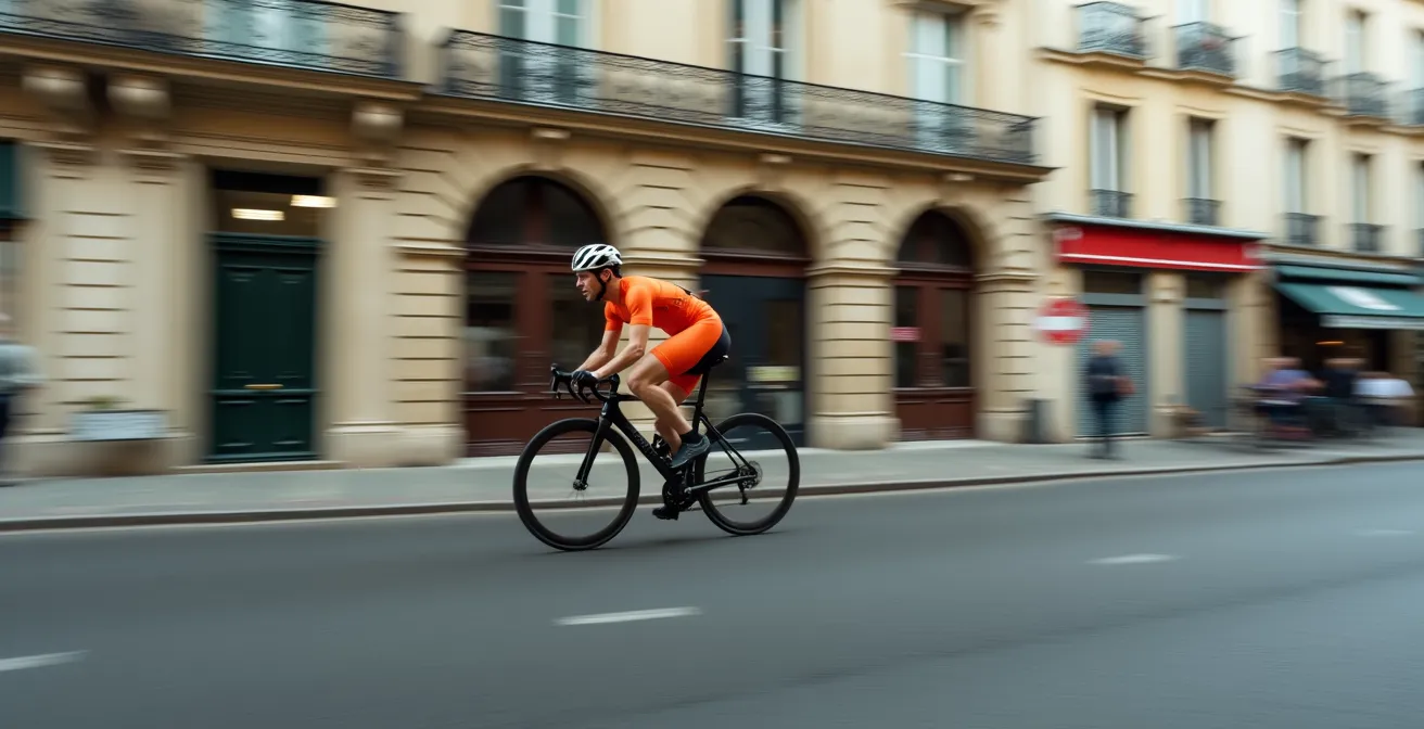 Démonstration de la technique du filé avec un cycliste en mouvement sur fond urbain flou
