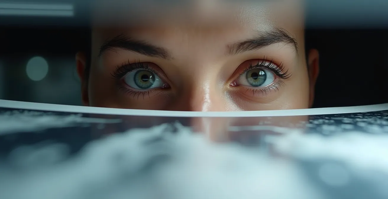 Photographe examinant un tirage photo grand format A3 dans un laboratoire professionnel